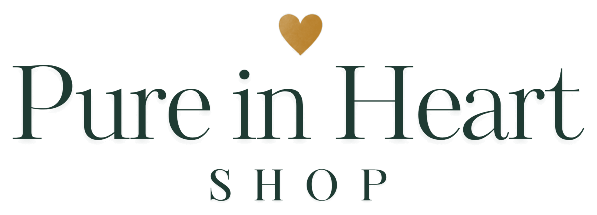 Pure in Heart Shop logo with a small gold heart above the name